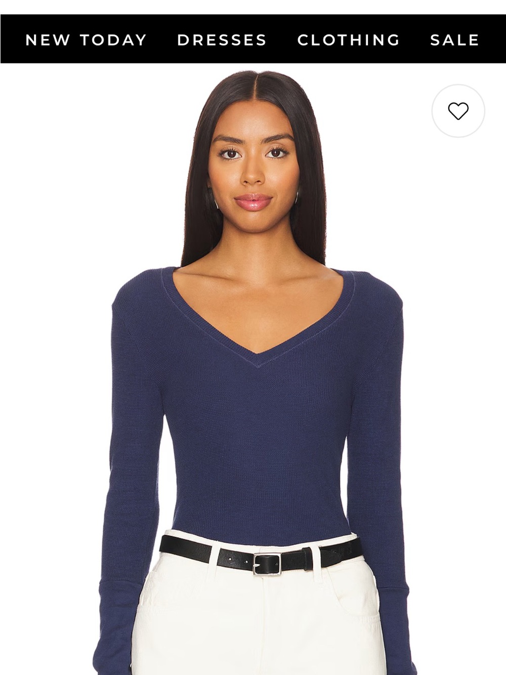 Revolve (Bobi) Navy V-Neck Long Sleeve Women's Top